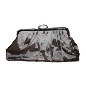Camille La Vie Silver & Gray Clutch Purse With Chain & Rhinestone Snap Closure